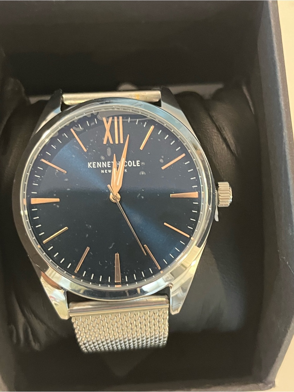 Kenneth Cole Blue Dial Silver Mesh Bracelet Men's Watch 44mm Quartz NWT